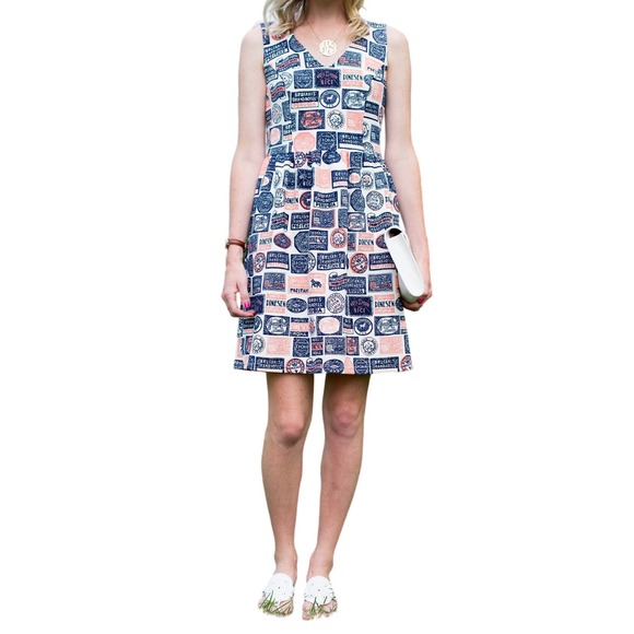 Maison Jules Dresses & Skirts - Anthropologie Maison Jules Passport Travel Stamp Print Sleeveless Popover Dress